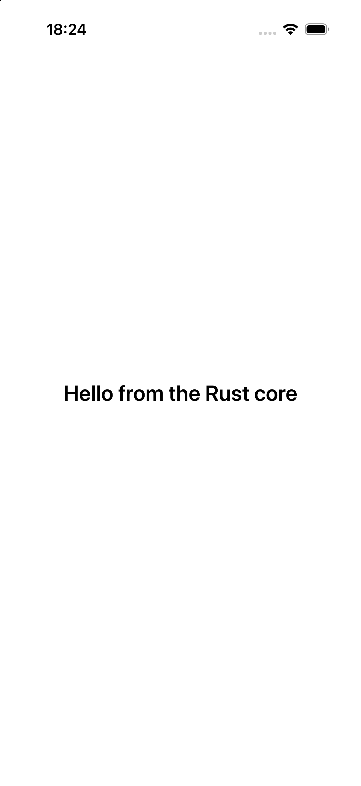 The iOS app rendering the greeting from the Rust core
