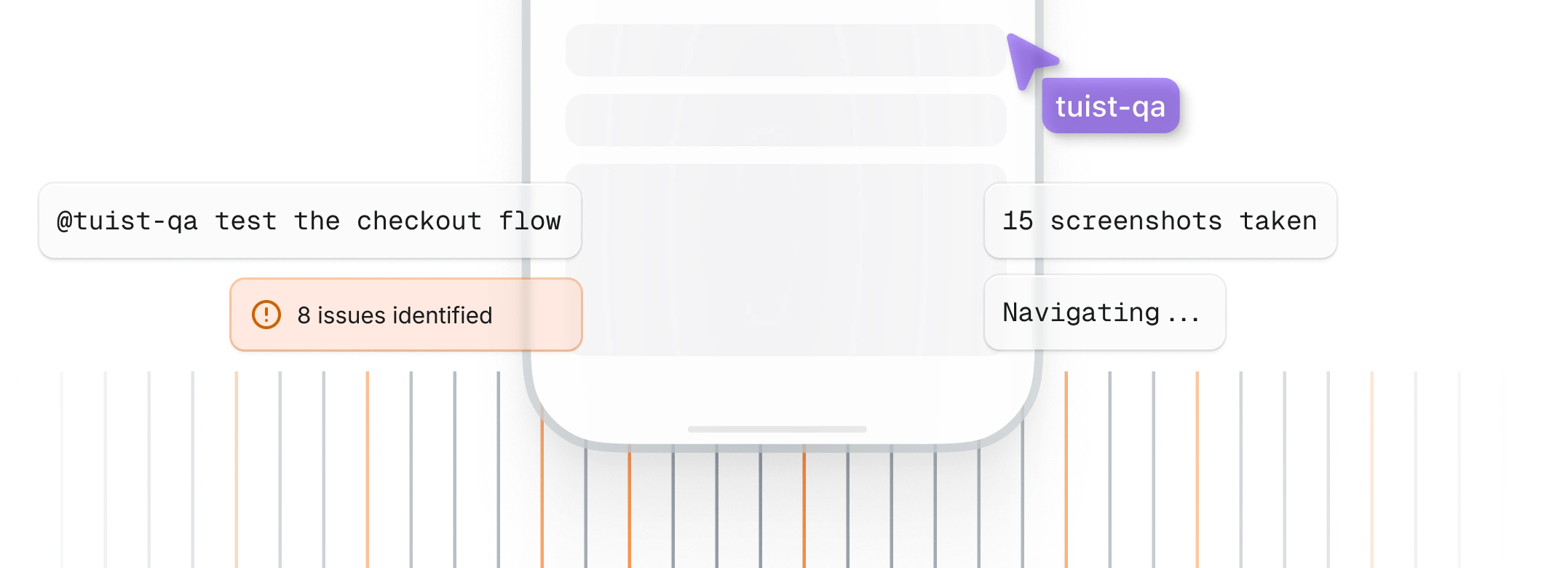 Agentic QA testing the checkout flow with 8 issues identified and 16 screenshots taken